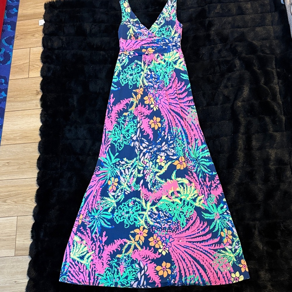 Lilly Pulitzer Vibrant Floral Maxi Dress - Pink, Green, Blue